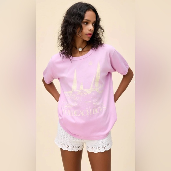 NWT daydreamer beach boys good vibrations oversized ringer Tee faded lilac L - Picture 1 of 5